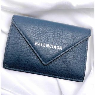 バレンシアガ(Balenciaga)の極美品　バレンシアガ　三つ折り財布　ペーパーミニウォレット　紺　ネイビー(財布)