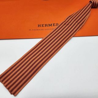 エルメス(Hermes)の希少 エルメス スクエアタイ シルクニット エルメスカラー オレンジ ストライプ(ネクタイ)