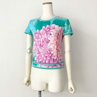 7e8 《美品》 LEONARD レオナール 半袖Tシャツ カットソー トップス 美しい花柄プリント サイズM マルチカラー コットン100％ レディース 日本製(カットソー(半袖/袖なし))