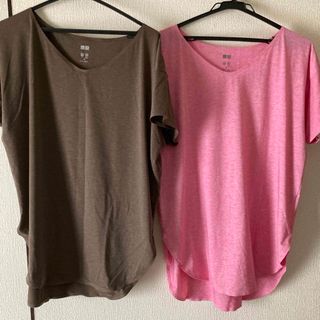 ユニクロ(UNIQLO)のエアリズムシームレスVネックロングT（半袖）(Tシャツ(半袖/袖なし))