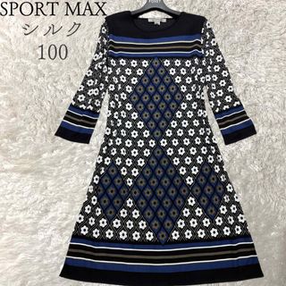 マックスマーラ(Max Mara)のマックスマーラ　シルク100 マルチ花柄　ワンピース　チュニック　長袖(ひざ丈ワンピース)