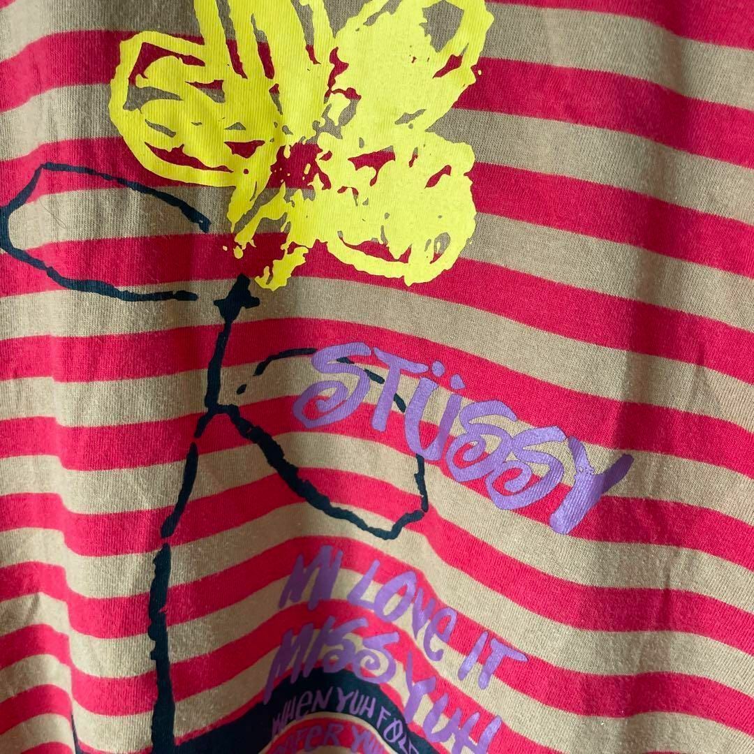 STUSSY(ステューシー)の【フラワープリント、マルチボーダー】stussy長袖Tシャツ古着ベージュsk8 メンズのトップス(Tシャツ/カットソー(七分/長袖))の商品写真
