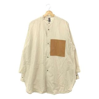 【美品】  SHINYA KOZUKA / シンヤコヅカ | 2021SS | HIS SHIRT フェイクレザーポケット バンドカラー ストライプシャツ | S | アイボリー | メンズ(Tシャツ/カットソー(七分/長袖))