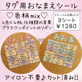 タグ用お名前シール ♡色柄mix♡ １シート(ネームタグ)