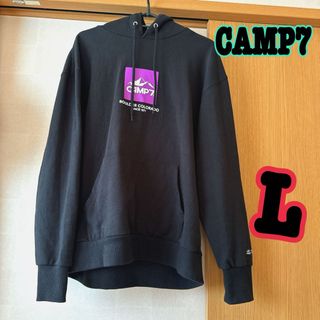 CAMP7★プリントパーカー★フーディ★プルオーバー★L★黒★スウェット(パーカー)