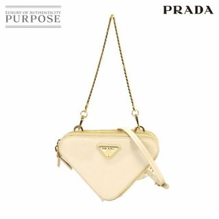 プラダ(PRADA)の新品同様 プラダ PRADA トライアングル ミニ ポーチ 2way ハンド ショルダー バッグ パテントレザー アイボリー 1NR015 VLP 90231311(ショルダーバッグ)