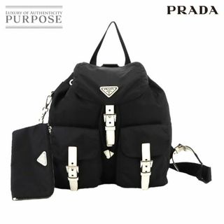 プラダ(PRADA)の未使用 展示品 プラダ PRADA ミディアム バックパック リュックサック ナイロン レザー ネロ ビアンコ 1BZ811 ポーチ付 VLP 90231780(リュック/バックパック)