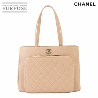 CHANEL - シャネル CHANEL マトラッセ トート バッグ キャビアスキン レザー ベージュ ゴールド 金具 VLP 90231919