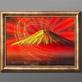 開運赤富士山　額付　開運と幸福絵画•風水癒しとヒーリング［グラフィックアート］(置物)