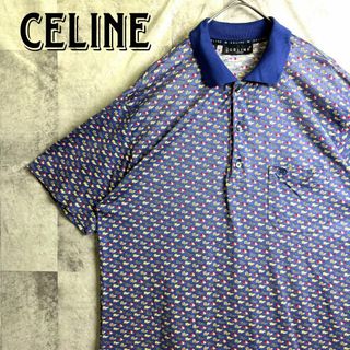 celine - 美品 イタリア製 ヴィンテージ セリーヌ ポロシャツ 半袖 馬具総柄 紺 L