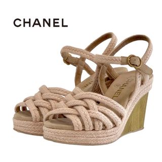 シャネル(CHANEL)のシャネル CHANEL サンダル 靴 シューズ 麻 ピンク ゴールド ココマーク ウェッジソール エスパドリーユ(サンダル)