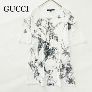 グッチ(Gucci)のGUCCI 半袖TシャツS フローラ　ボタニカル ロゴ入り　ホワイト　モノトーン(Tシャツ(半袖/袖なし))