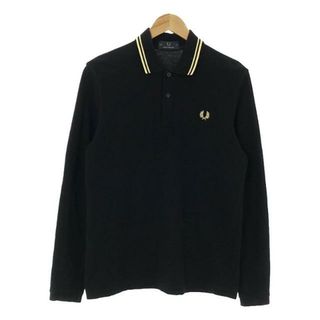 フレッドペリー(FRED PERRY)のFRED PERRY / フレッドペリー | 英国製 月桂樹 ロゴ刺しゅう 鹿の子 長袖ポロシャツ | 38 | ブラック / ゴールド | メンズ(Tシャツ/カットソー(七分/長袖))