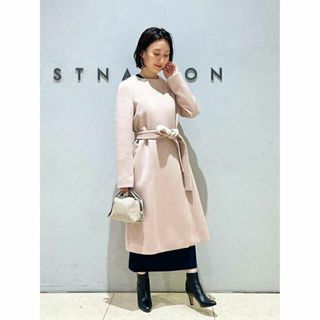 ESTNATION - ESTNATION エストネーション ロングコート ノーカラー ベルテッド 毛