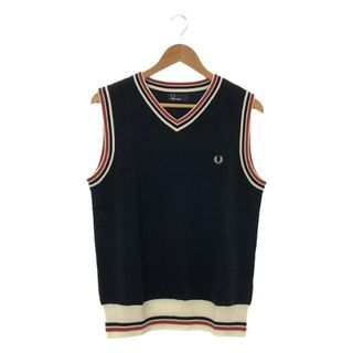 フレッドペリー(FRED PERRY)のFRED PERRY / フレッドペリー | ウール混 月桂樹 ロゴ刺しゅう Vネック チルデン ニットベスト | L | ネイビー | メンズ(ベスト)