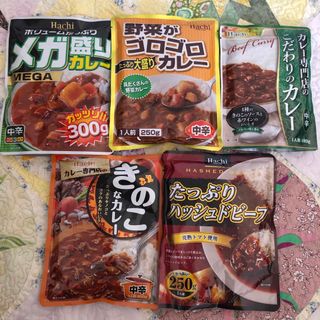 ハチショクヒン(ハチ食品)のレトルト食品　レトルトカレー・ハッシュドビーフ　詰め合わせ　計5袋(レトルト食品)