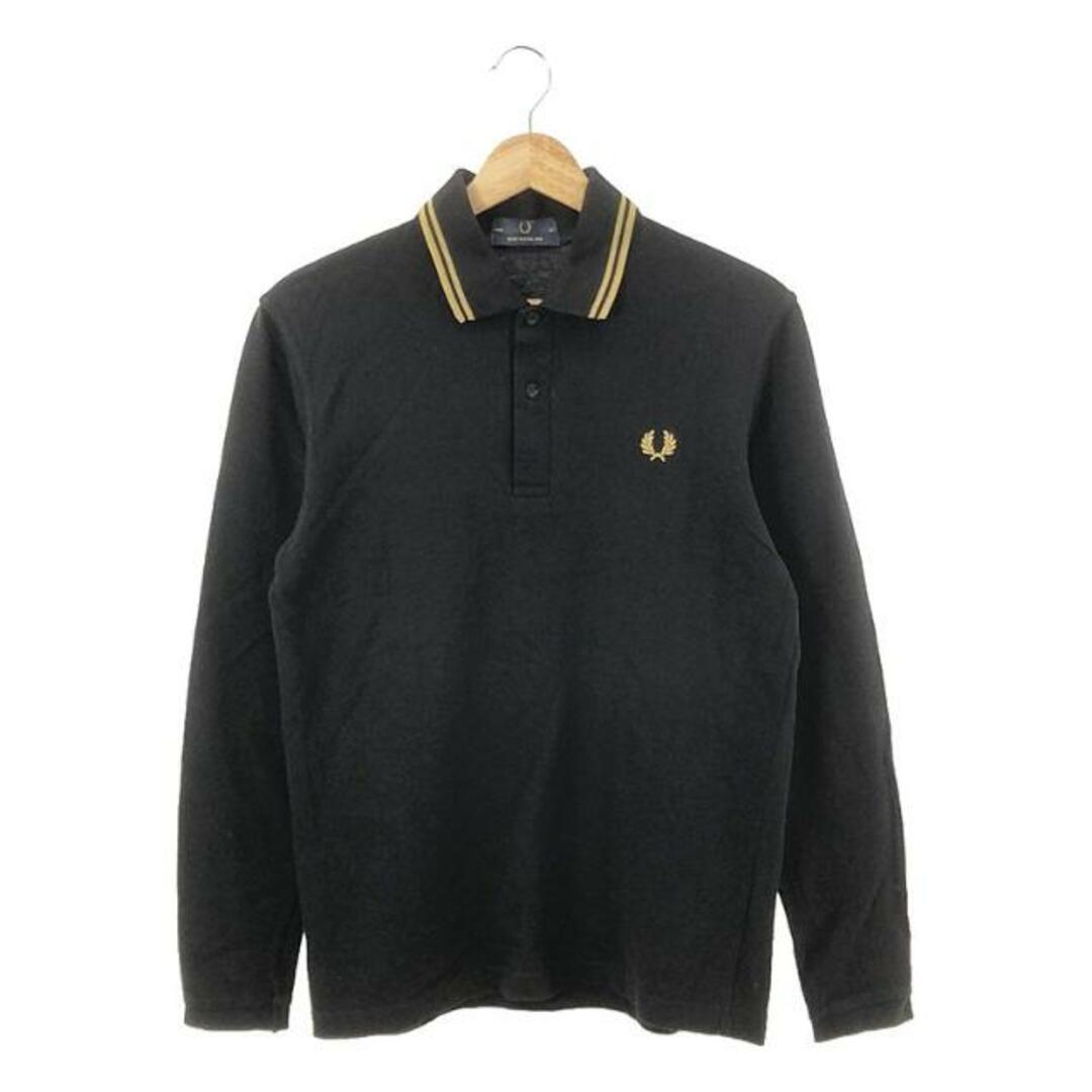 FRED PERRY(フレッドペリー)のFRED PERRY / フレッドペリー | 英国製 月桂樹 ロゴ刺しゅう 鹿の子 長袖ポロシャツ | 36 | ブラック / ゴールド | メンズ メンズのトップス(Tシャツ/カットソー(七分/長袖))の商品写真