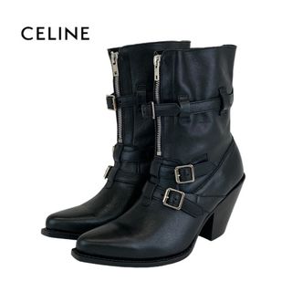 セリーヌ(celine)のセリーヌ CELINE ブーツ ショートブーツ 靴 シューズ レザー ブラック 未使用 センタージップ ベルト(ブーツ)