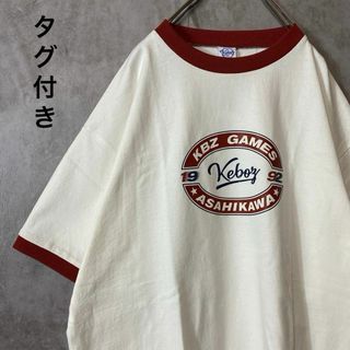 【タグ付き、リンガーTシャツ】KEBOZセンタービッグロゴプリントTシャツ白L(Tシャツ/カットソー(半袖/袖なし))