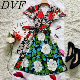 ダイアンフォンファステンバーグ(DIANE von FURSTENBERG)の【美品】DIANEvonFURSTENBERG 総柄ラップワンピース 0 半袖(ひざ丈ワンピース)