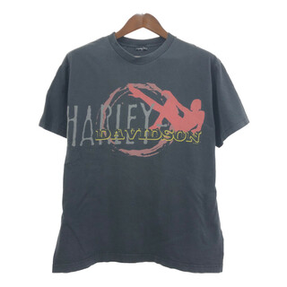 ハーレーダビッドソン(Harley Davidson)のHARLEY DAVIDSON ハーレーダビッドソン 半袖Ｔシャツ バイク ブラック (メンズ L相当) 中古 古着 Q6001(Tシャツ/カットソー(半袖/袖なし))