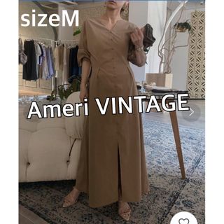 アメリヴィンテージ(Ameri VINTAGE)のAmeriアメリヴィンテージ　ボリュームスリーブタックロングワンピースMベージュ(ロングワンピース/マキシワンピース)