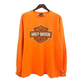 ハーレーダビッドソン(Harley Davidson)のHARLEY DAVIDSON ハーレーダビッドソン 長袖Ｔシャツ バイク ロゴ オレンジ (メンズ XL) 中古 古着 Q6002(Tシャツ/カットソー(七分/長袖))