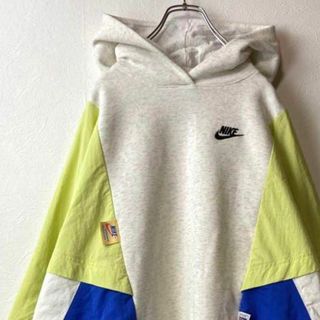 NIKE - 【スイッチングパーカー、マルチ刺繍ロゴ】NIKEスウッシュ古着ナイロン切り替え