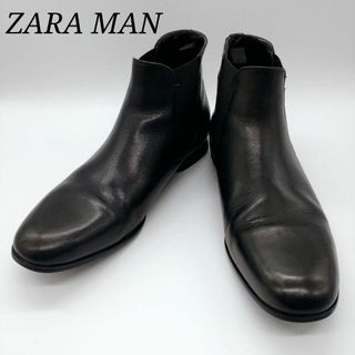 ZARA - ザラ サイドゴアブーツ サイズ42/26㌢ ウッドソール レザー 本革 ブラック