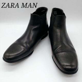 ザラ(ZARA)のザラ サイドゴアブーツ サイズ42/26㌢ ウッドソール レザー 本革 ブラック(ブーツ)