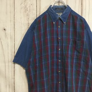 【USA古着 リー 半袖デニムシャツ】80s アメカジ 3XL ネイビー Lee