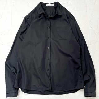 ジルサンダー(Jil Sander)のジルサンダー イタリア製 サイズ40→L デザイン襟袖 長袖 シャツ 黒ブラック(シャツ/ブラウス(長袖/七分))