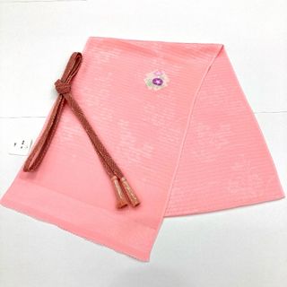 ☆新品未使用☆正絹　絽　夏用　ピンク系朝顔刺繍入り帯揚げ帯〆セット　6(和装小物)