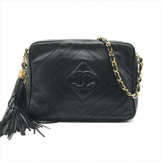 シャネル(CHANEL)の良品 CHANEL シャネル ココマーク ダイヤステッチ フリンジ ラムスキン チェーン ショルダー バッグ ブラック a2735(ショルダーバッグ)