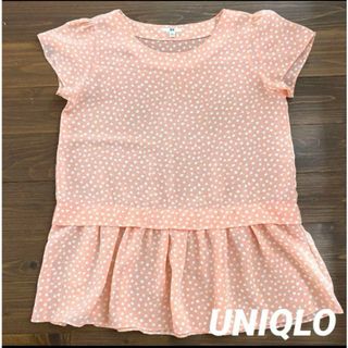 ユニクロ(UNIQLO)のユニクロ　半袖トップス　ドットピンク　L(Tシャツ/カットソー(半袖/袖なし))