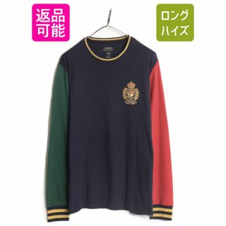 ラルフローレン(Ralph Lauren)のクッキー クレスト ポロ ラルフローレン クレイジー パターン 長袖 サーマル Tシャツ メンズ L 古着 ロンT ワッフル ワンポイント インナー(Tシャツ/カットソー(七分/長袖))