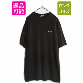 ナイキ(NIKE)の90s USA製 ナイキ スウォッシュ ワンポイント 刺繍 半袖 Tシャツ メンズ L / 古着 90年代 NIKE オールド ヘビーウェイト ロゴT  ブラック(Tシャツ/カットソー(半袖/袖なし))