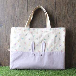 【生えうさぎレッスンバッグ】オリジナルハンドメイド花柄手提げかばん　入園入学　鞄(外出用品)