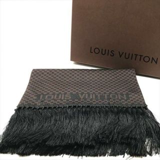 ルイヴィトン(LOUIS VUITTON)の美品 LOUIS VUITTON ルイヴィトン ダミエ フリンジ シルク マフラー ストール ブラック ブラウン a3286(マフラー/ショール)