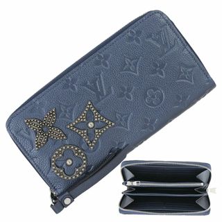 ルイヴィトン(LOUIS VUITTON)のルイヴィトン ジッピーウォレット モノグラムアンプラント フラワースタッズ ネイビー シルバー金具 レディース 新品同様 4651(財布)