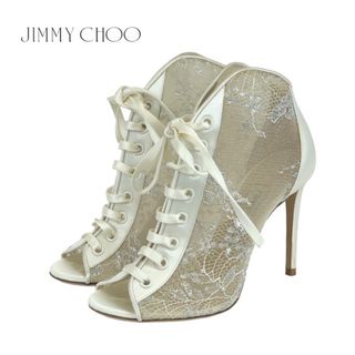 ジミーチュウ(JIMMY CHOO)のジミーチュウ JIMMY CHOO ブーツ ショートブーツ 靴 シューズ レース サテン オフホワイト ブーティ レースアップ ウェデイングシューズ パーティーシューズ(ブーツ)