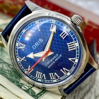 オリス(ORIS)の【レトロなデザイン】オリス メンズ腕時計 ブルー シルバー 手巻き ヴィンテージ(腕時計(アナログ))