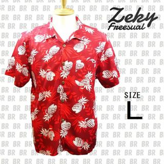 新品　【Zeky】　Ｌ　レッド　パイナップル　アロハシャツ