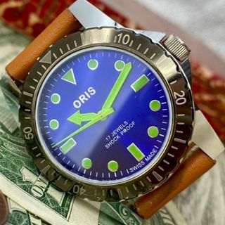 オリス(ORIS)の【かっこいい】オリス メンズ腕時計 ブルー べゼル 手巻き ヴィンテージ(腕時計(アナログ))