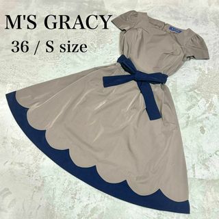 エムズグレイシー(M'S GRACY)の✨極美品✨  M'S GRACY 半袖 ワンピース  リボン　フレア　春夏(ひざ丈ワンピース)