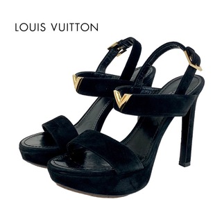 ルイヴィトン(LOUIS VUITTON)のルイヴィトン LOUIS VUITTON サンダル 靴 シューズ スエード ブラック 黒 ゴールド V金具(サンダル)
