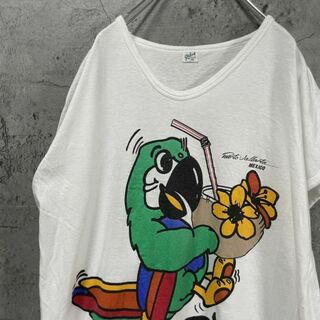 90s Hiipi オウム ヤシの実 USA輸入 オーバーサイズ Tシャツ(Tシャツ/カットソー(半袖/袖なし))