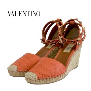 ヴァレンティノ(VALENTINO)のヴァレンティノ VALENTINO パンプス 靴 シューズ レザー オレンジ ゴールド ロックスタッズ エスパドリーユ ウェッジソール(ハイヒール/パンプス)