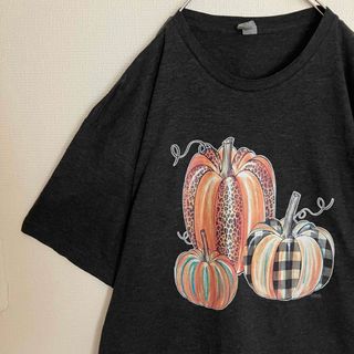 ヴィンテージ(VINTAGE)の雰囲気古着カボチャかぼちゃデザインアートTシャツtシャツ霜降りグレーteeTEE(Tシャツ/カットソー(半袖/袖なし))