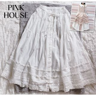 ピンクハウス(PINK HOUSE)の【ピンクハウス】タグ付き✨未使用 現行 ローンフリルロングスカート リボン(ロングワンピース/マキシワンピース)